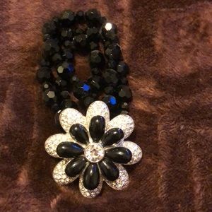 Black n silver flower Lia Sophia stretch bracelet